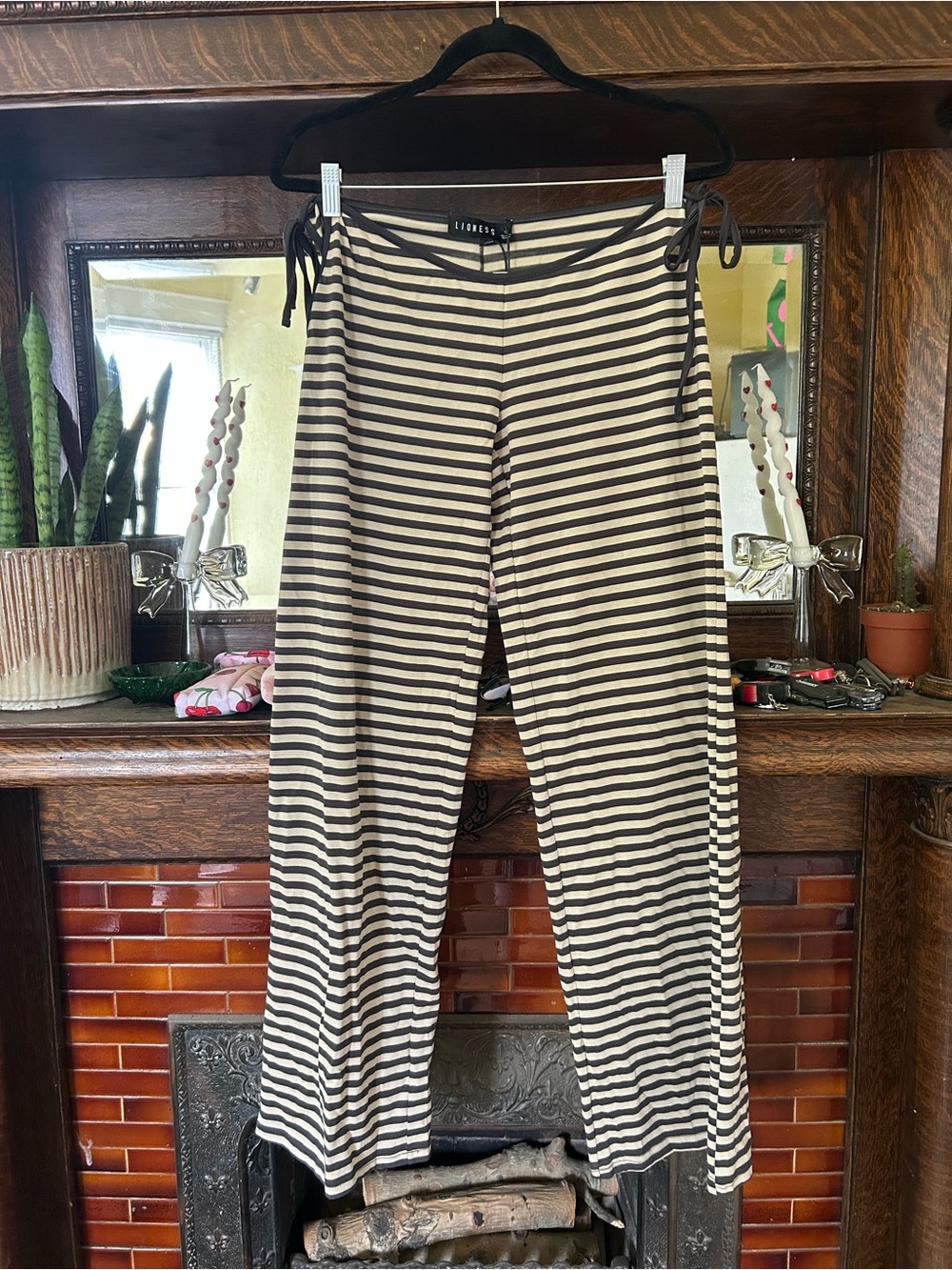 Lioness Cream and Black Striped Track Pants